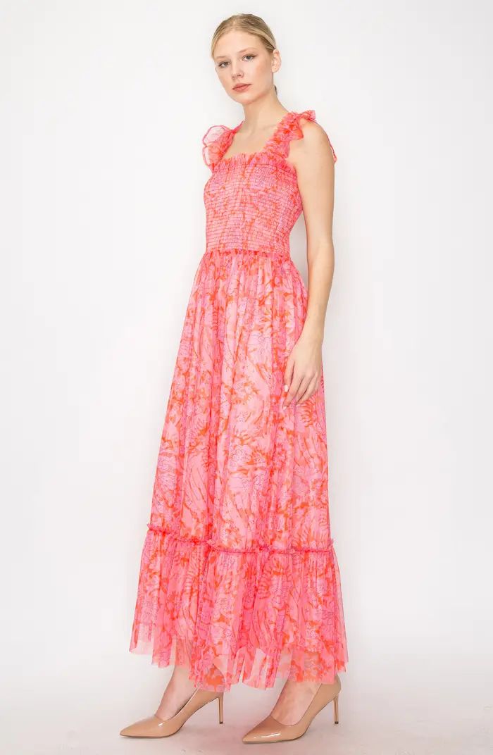 Floral Ruffle Smocked Sleeveless Midi Dress | Nordstrom Rack