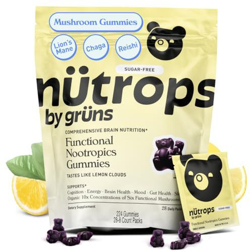 Nutrops Sugar-Free Lions Mane Mushroom Gummies for adults, Functional Nootropics, Herbal Brain Supplement for Energy, Brain Health, Cognitive, Memory & Focus, Reishi, Chaga, Cordyceps, Coriolus - 28 Day Supply | Amazon (US)
