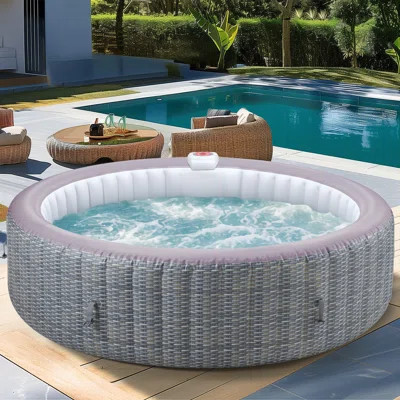 82'' Round Portable Inflatable Hot Tub W/Heating & Filters,6 Person Portable Hot Tub For Home Spa | Wayfair North America