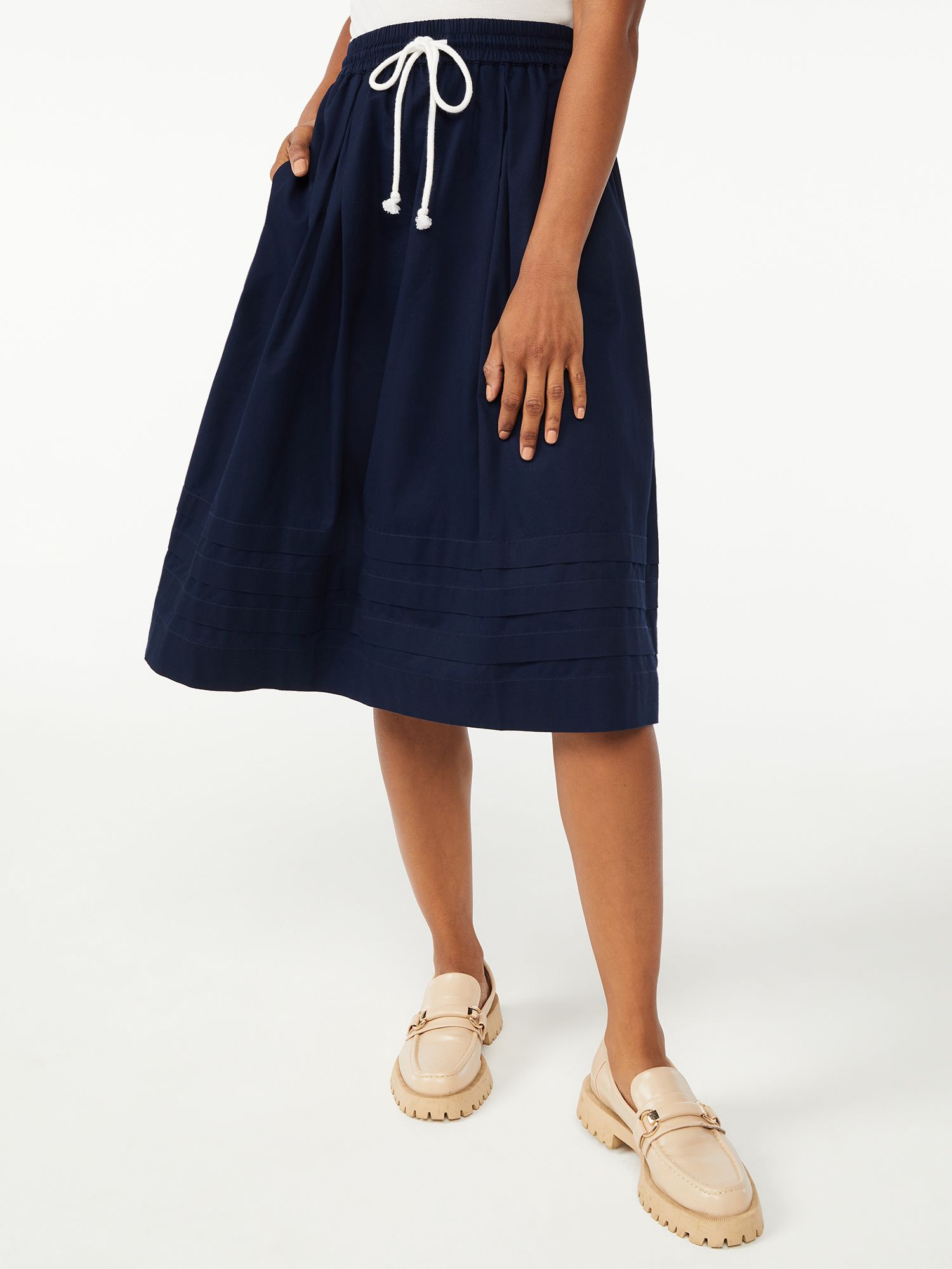 Free Assembly Women's Pull-On Pintuck Skirt with Drawstring Tie | Walmart (US)
