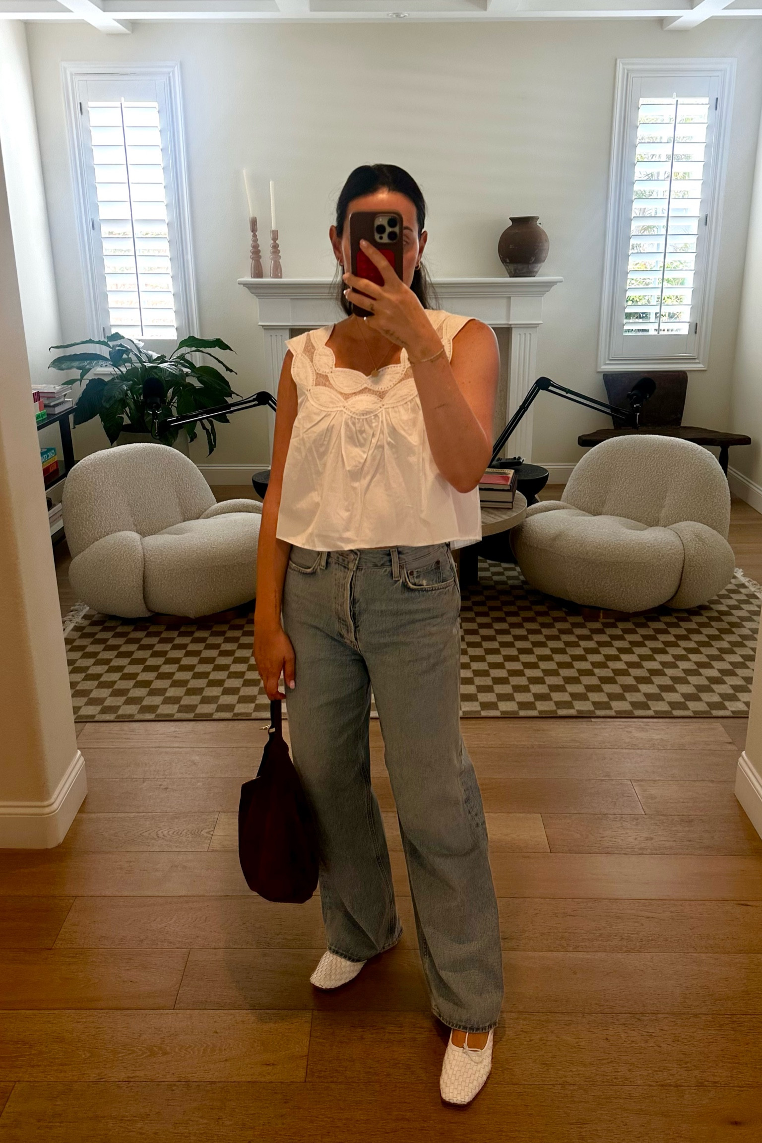 Size small top 
Size 25 denim 
Flats run TTS