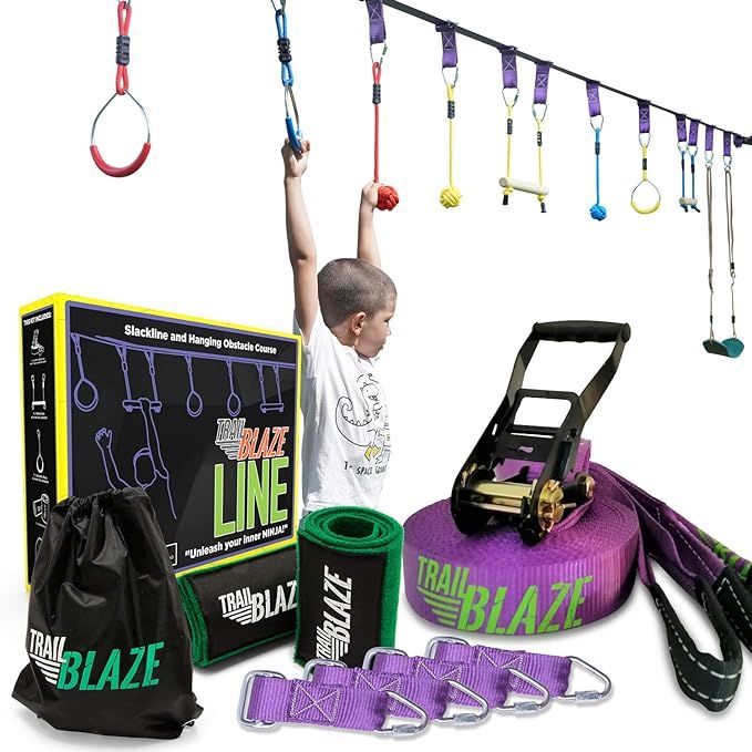 Trailblaze Ninja Warrior Obstacle Course for Kids - 50 ft Slackline Ninja Line Monkey Bars Kit & ... | Amazon (US)