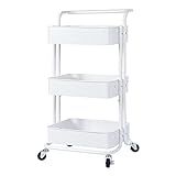 3-Tier Metal Rolling Utility Cart, Heavy Duty Craft Cart with Wheels and Handle, White | Amazon (US)