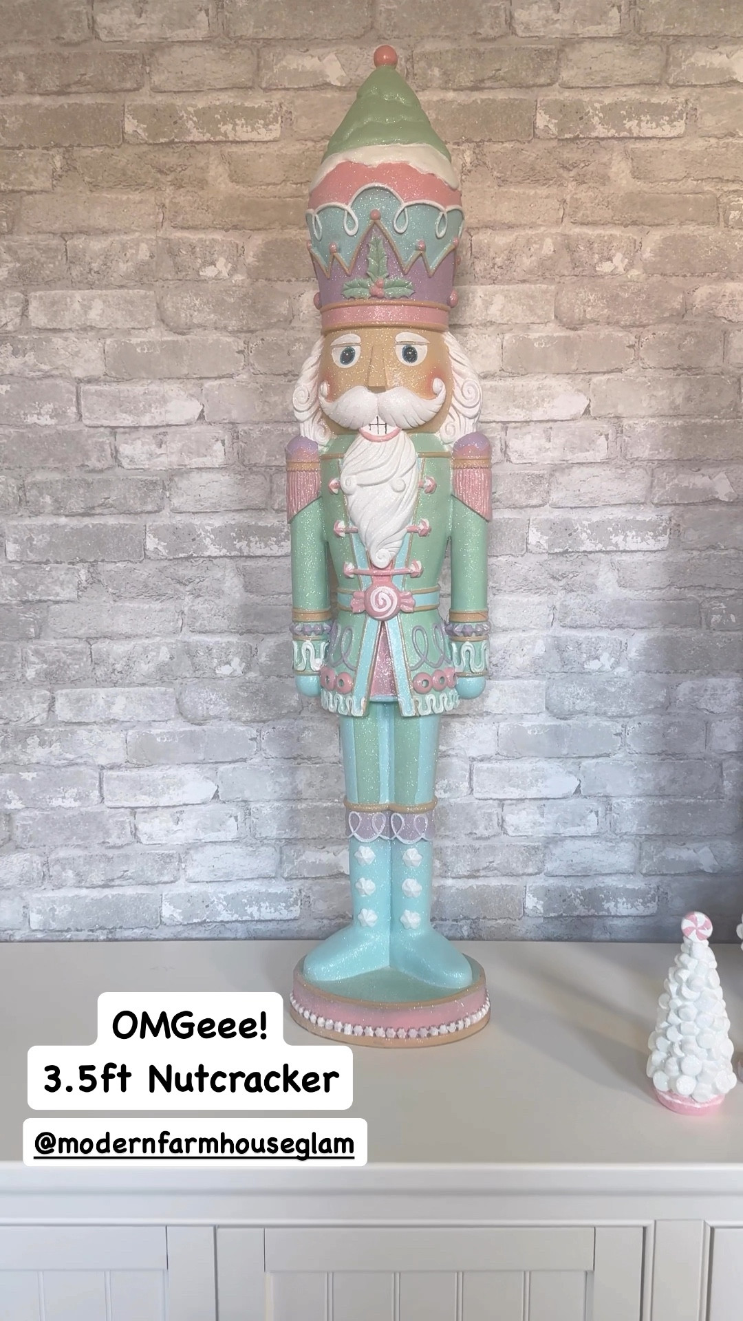 Giant 3.5 ft pastel Christmas nutcracker at Modern Farmhouse Glam

At home Walmart Christmas, decorations, pastel pink Christmas tree, brick wallpaper, peel and  stick wallpaper white media console table pottery barn 

#LTKSeasonal #LTKHome #LTKHoliday