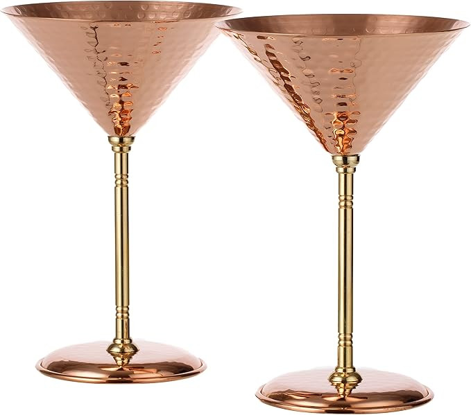 DEMMEX 2 X Gorgeous Hammered Copper Martini Goblets Glasses, Uncoated Pure 1mm Thick Copper, Hand... | Amazon (US)