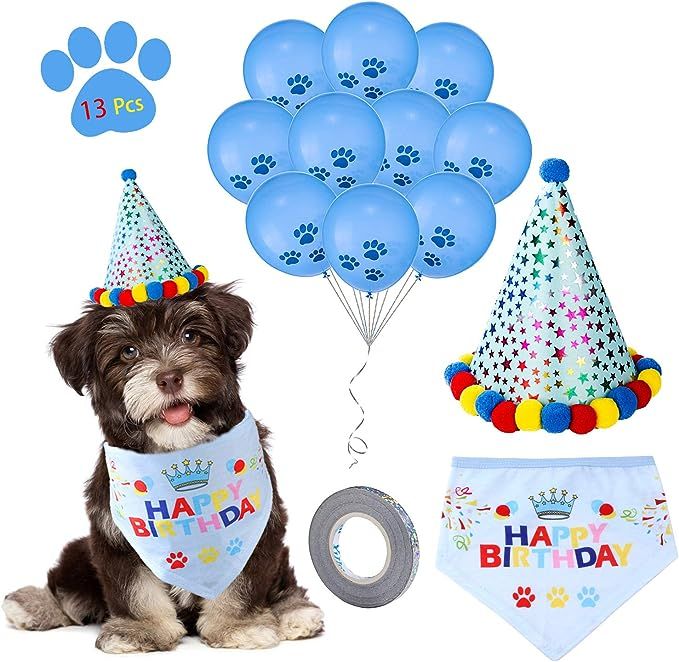 D-buy 13 Pcs Dog Birthday Party Set -Dog Birthday Bandana Scarf, Cute Doggie Birthday Party Hat, ... | Amazon (US)