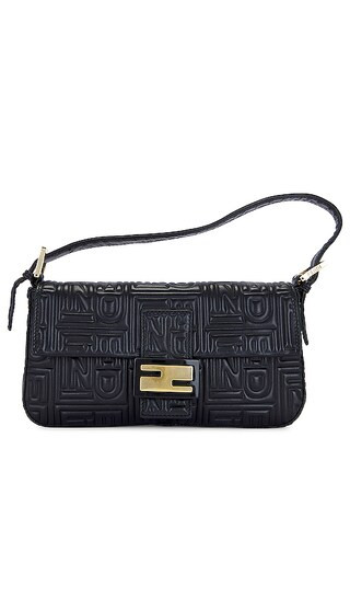 Fendi Patent Leather Baguette Shoulder Bag in Black | Revolve Clothing (Global)