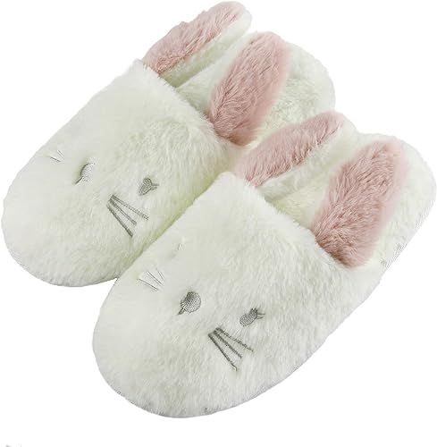 Komyufa Gray Bunny Women Slippers Cozy Fleece Memory Foam Rabbit Animal Plush Indoor Outdoor Hous... | Amazon (US)