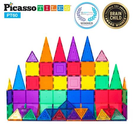 PicassoTiles 60 Piece Clear 3D Magnetic Building Blocks Tiles Set | Walmart (US)