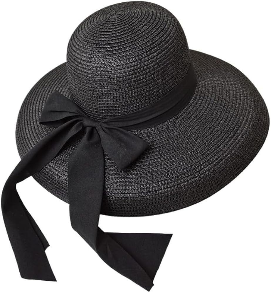 Generic Summer Black Classic Vintage Straw Hats Womens Big Edge Foldable Sun Hat Large Bow Elegan... | Amazon (US)