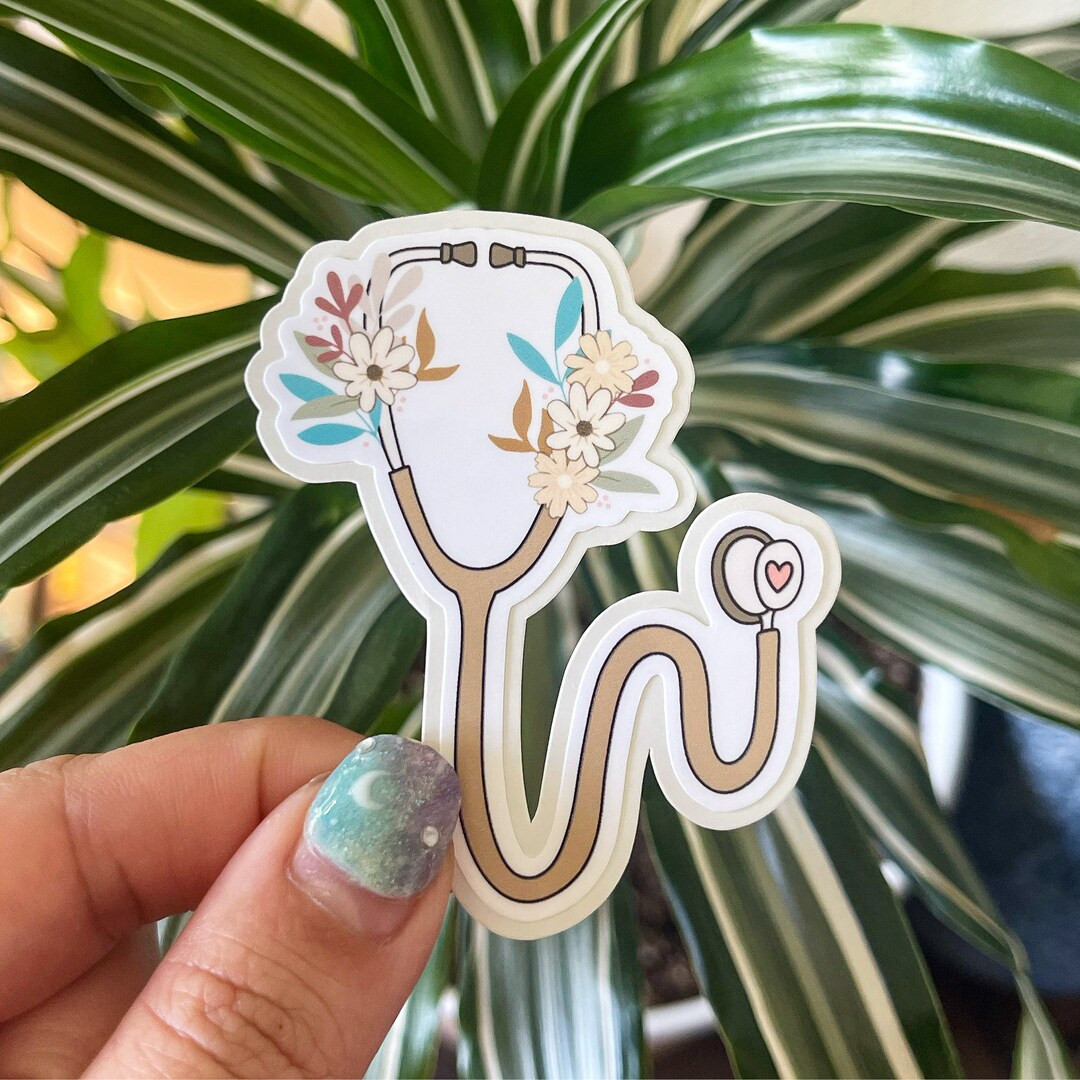 Beige Neutral Color Flowers Stethoscope Healthcare Sticker Laminated Sticker Water Resistant - Et... | Etsy (US)