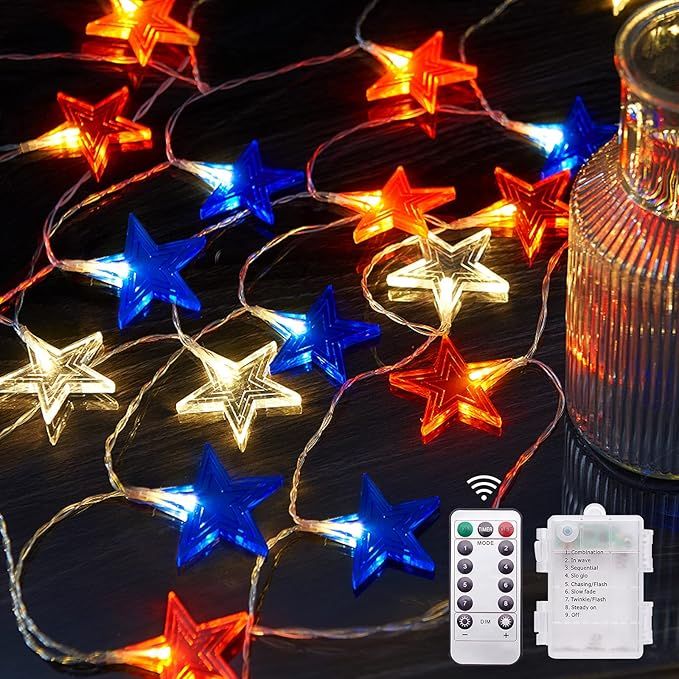 BlcTec 4th of July Decorations Red White and Blue Lights with 15FT 30 LED Big Stars Patriotic Lig... | Amazon (US)