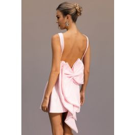 Pearl Trim Bowknot Open Back Sleeveless Mini Dress in Light Pink | Chicwish