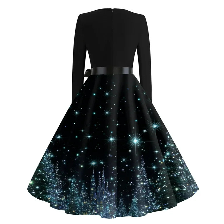 Christmas Dresses for Women Women's Casual Fashion Round Neck Long Sleeve Christmas Printed Party... | Walmart (US)