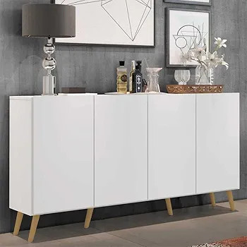 Aparador Buffet 4 Portas c/Pés Retrô Veneza Multimóveis Branco/natural | Amazon (BR)