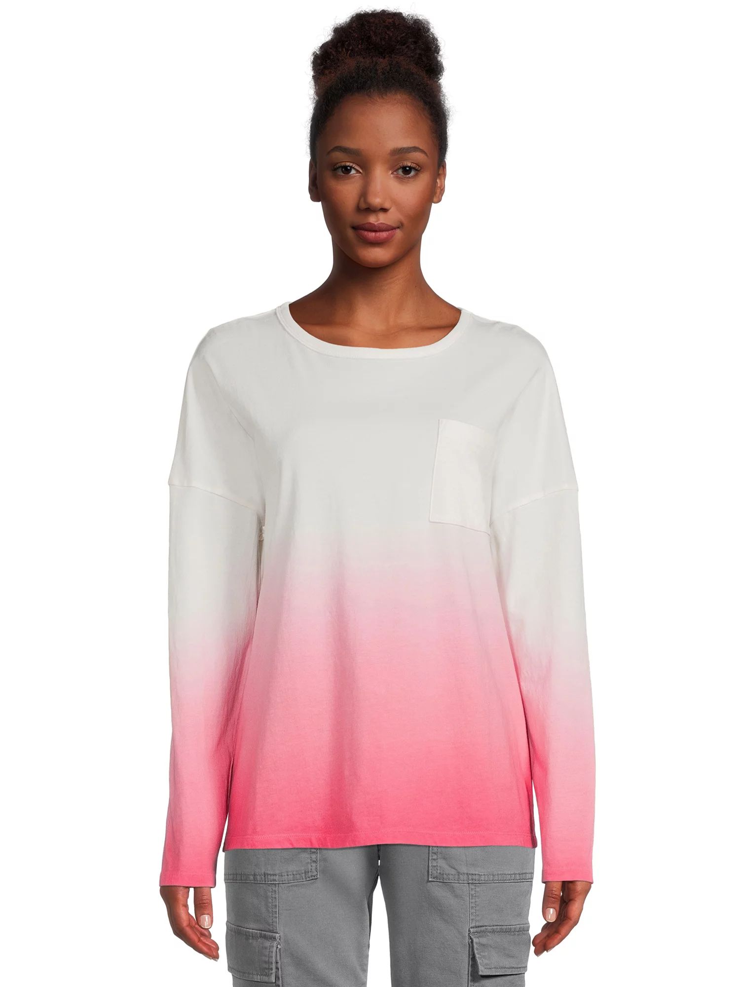 Time and Tru Women's Oversized Pocket T-Shirt with Long Sleeves | Walmart (US)