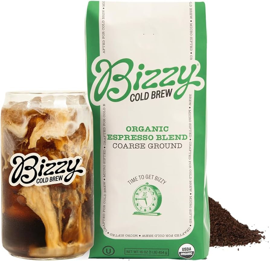 Bizzy Organic Cold Brew Coffee | Espresso Blend | Coarse Ground Coffee | Medium-Dark Roast | Micr... | Amazon (US)