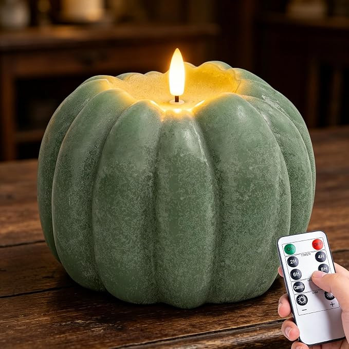 Sage Green Pumpkin Decor, Fall Decorations for Home - Sage Green Flameless Pumpkin Shaped Candle ... | Amazon (US)