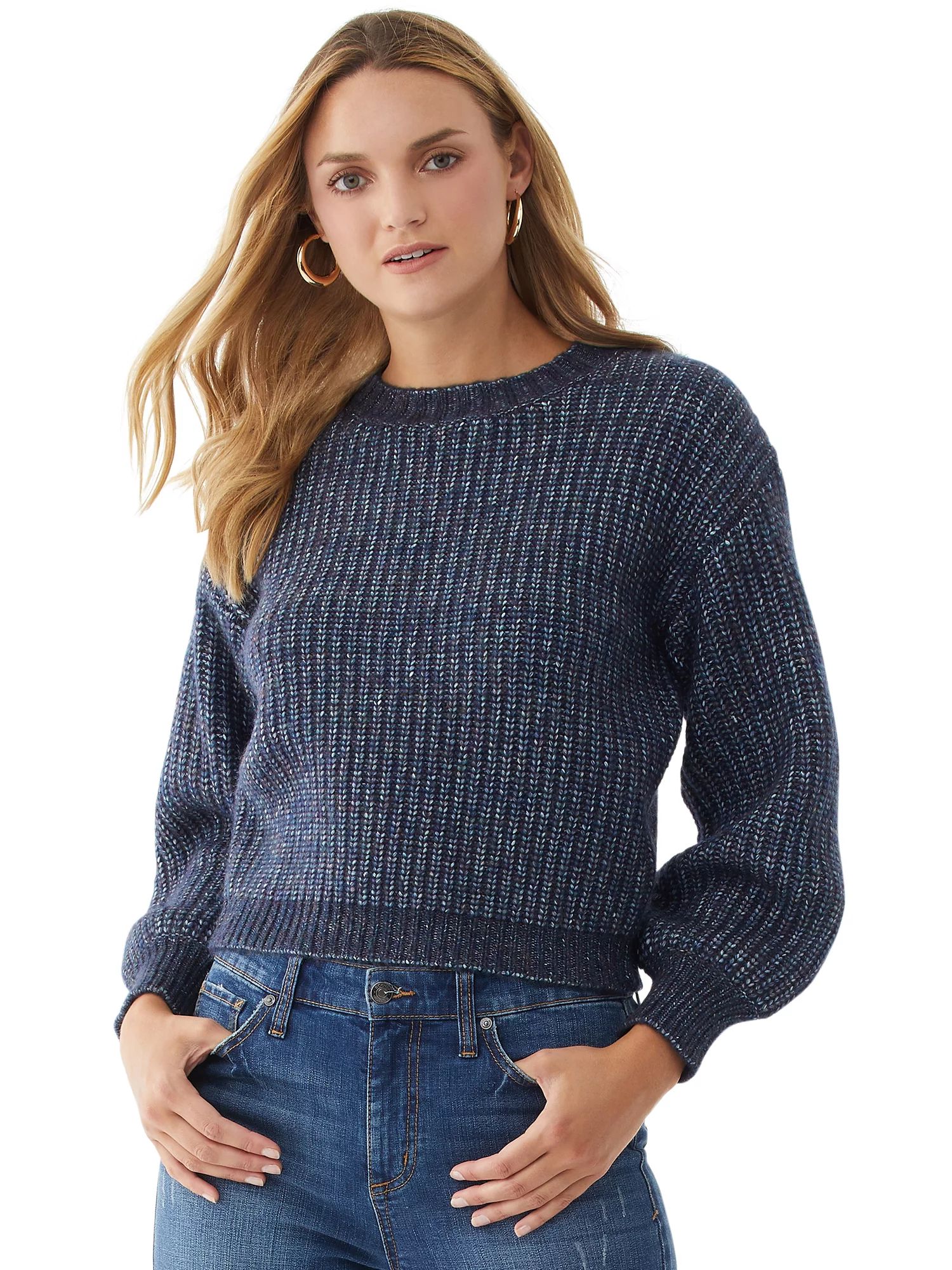 Scoop Women’s Ribbed Balloon Sleeve Crewneck Sweater - Walmart.com | Walmart (US)