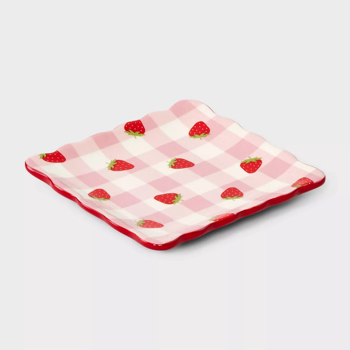 Strawberry and Gingham Print Ceramic Jewelry Tray - A New Day™ Red/White | Target