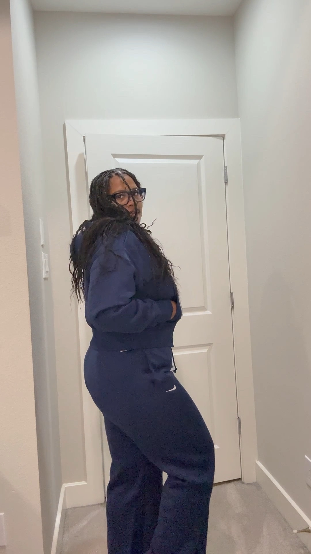 Being cute, comfy, and casual for fall/winter is what I’m all about. This @nike sweatsuit paired with the @nike denim sneakers and this @goodamerican cropped top is perfect! 

Everything is true to size. 
Pants: L
Jacket: XL
Shirt: L
Shoes: 9 in women

#LTKStyleTip #LTKMidsize #LTKFindsUnder100