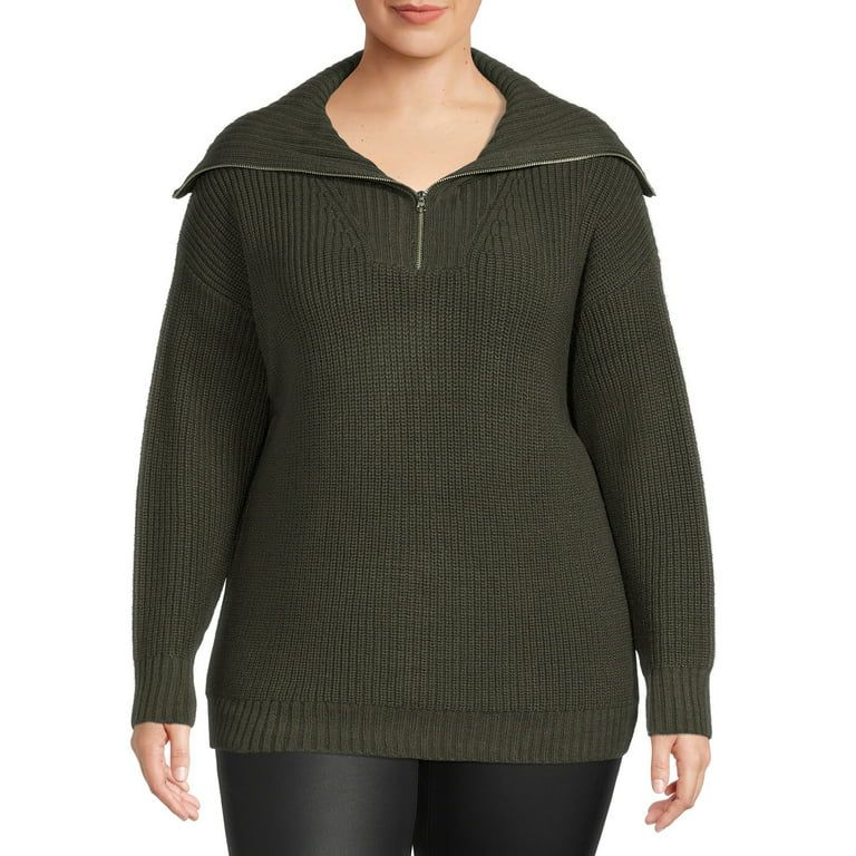 Terra & Sky Women's Plus Size Quarter Zip Sweater - Walmart.com | Walmart (US)
