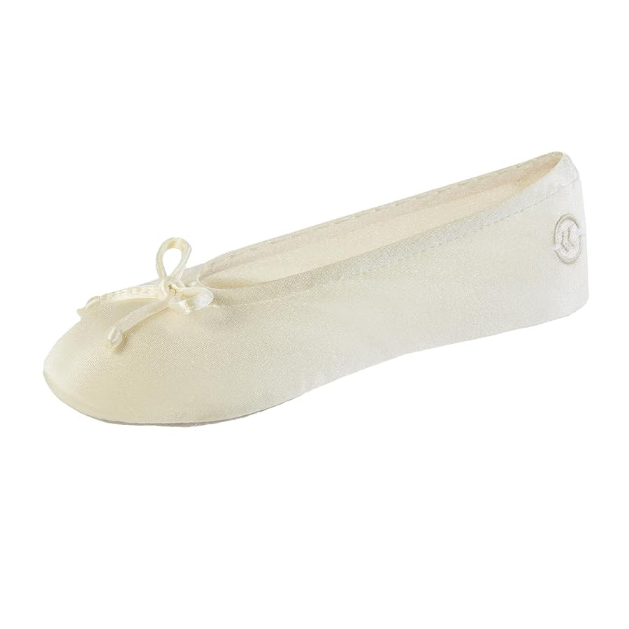 isotoner Women's Satin Ballerina Slippers with Soft Tie Bow and Suede Sole | Amazon (US)