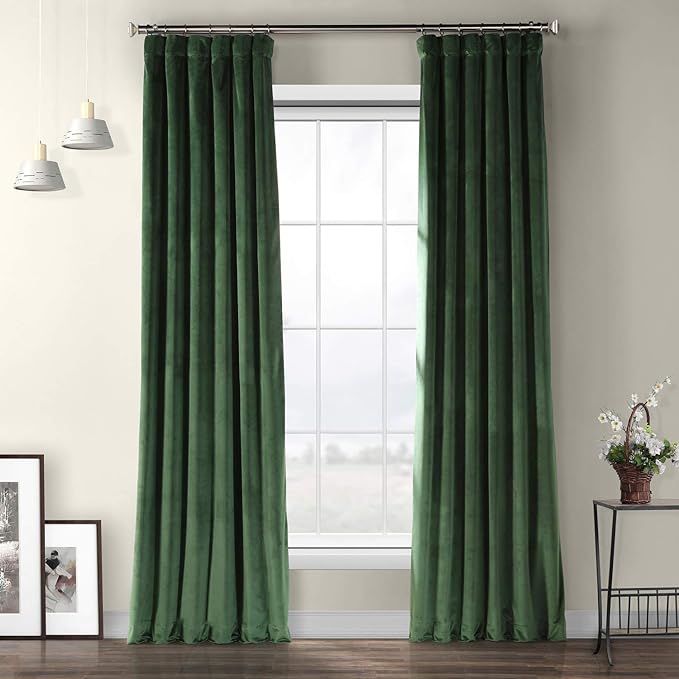 HPD Half Price Drapes VPYC-181427-96 Heritage Plush Velvet Curtain (1 Panel), 50 X 96, Eden Green | Amazon (US)