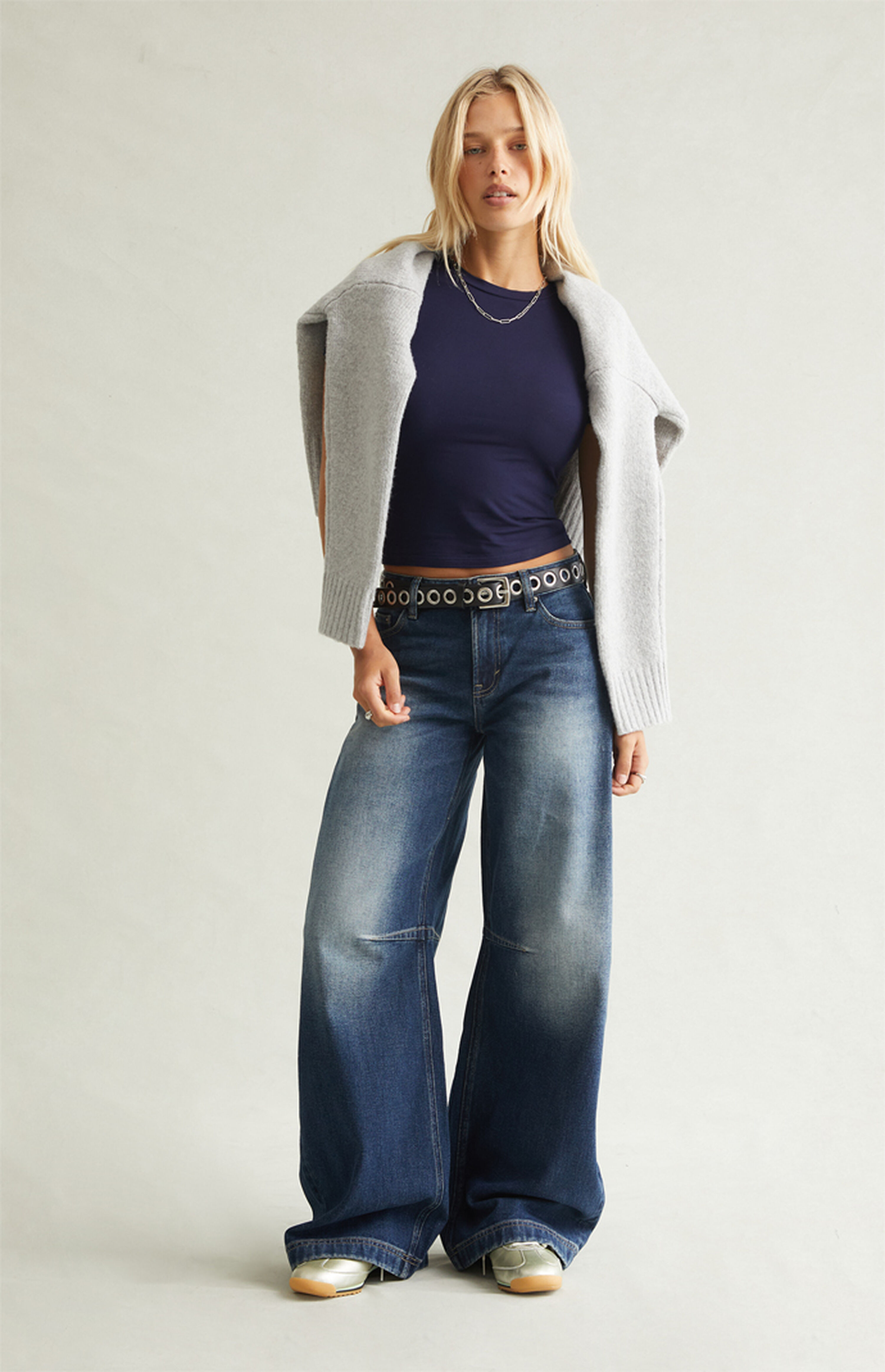 Pacsun Remi Baggy Barrel Jeans Knee Dart Dark Blue | PacSun