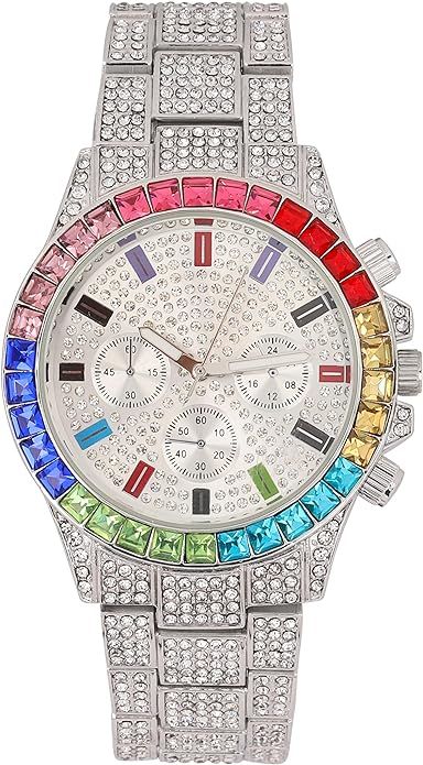 Charles Raymond Mens Big Rocks with Roman Numerals Fully Iced Out Colorful Dial Watch - ST10327 R... | Amazon (US)