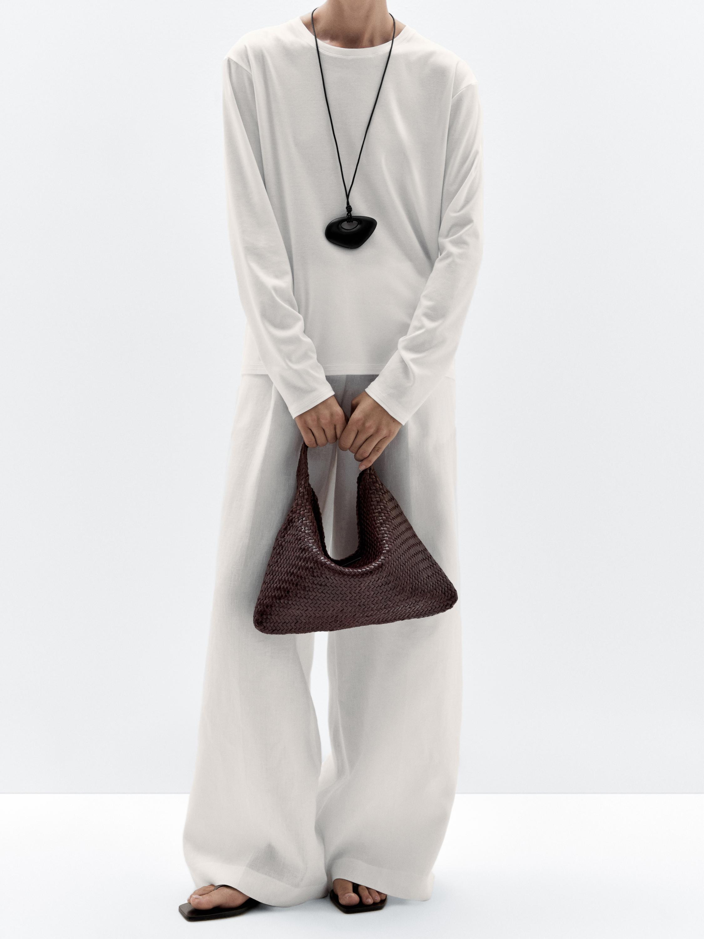 Braided nappa leather shopper bag · Burgundy, Brown, Black · Leather Outerwear | Massimo Dutti | Massimo Dutti UK