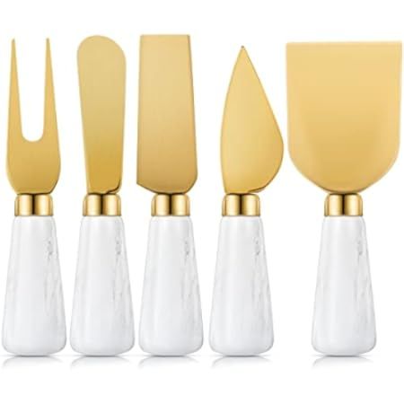 4PCs Gold Cheese Knife Spreader Set, Cute Butter Knife Slicer with Marble Handle, Cheese Spredering, | Amazon (US)