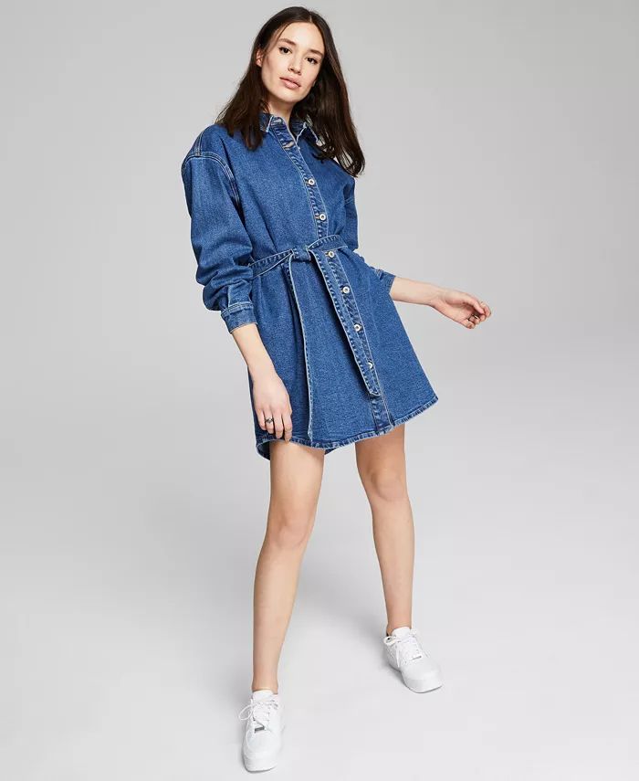 Denim Tie Waist Dress | Macy's