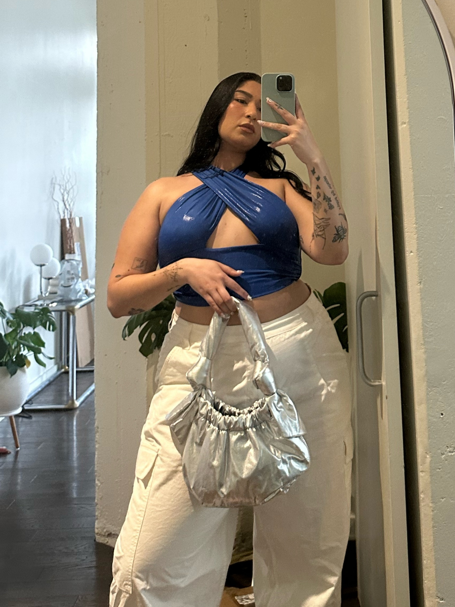 get you right w this blue cross cross top & metallic bag! 

#LTKunder50 #LTKcurves #LTKSeasonal
