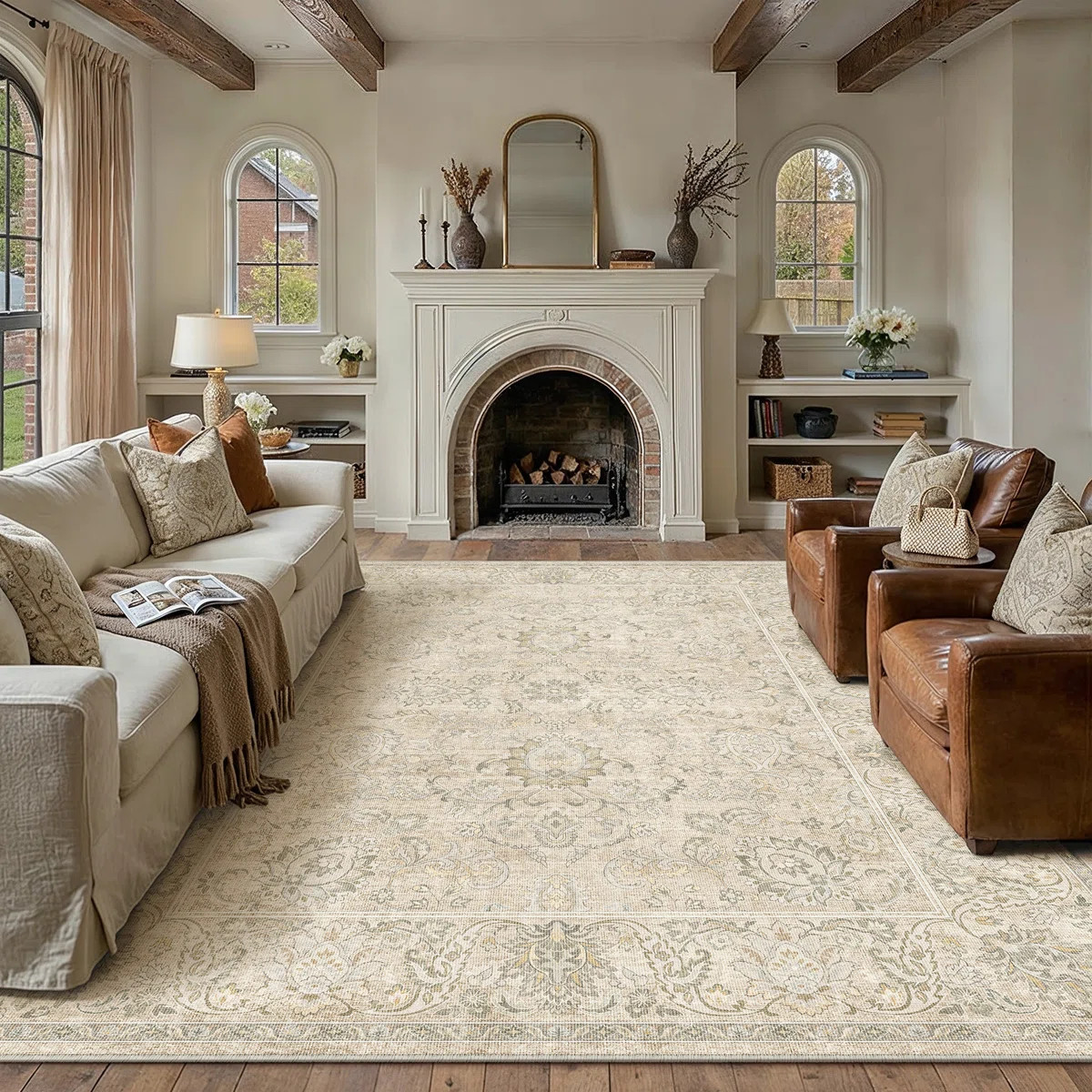 Vintage Floral Machine Washable Area Rug With Non-Slip Backing | Wayfair North America