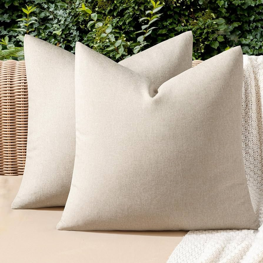 MIULEE Pack of 2 Decorative Outdoor Solid Waterproof Throw Pillow Covers Faux Linen Garden Farmho... | Amazon (US)