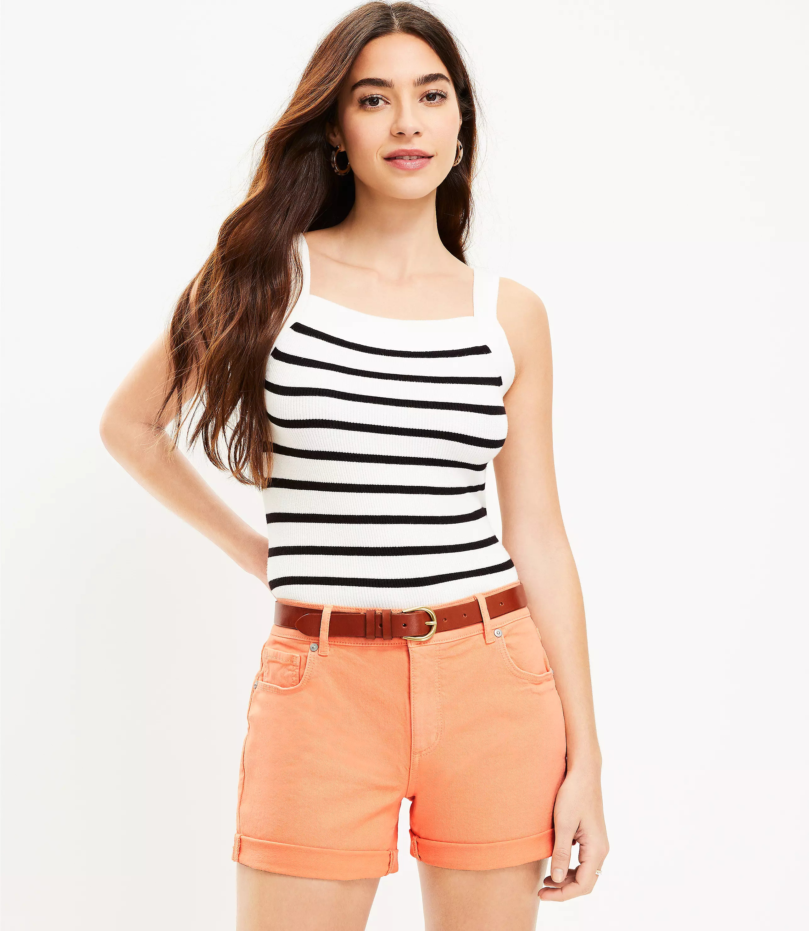 Mid Rise Denim Roll Shorts in Melon Ice | LOFT