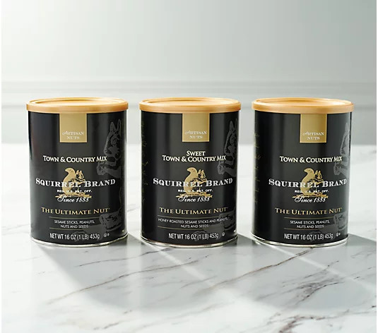 Squirrel Brand (3) 16-oz Cans of Town & Country Nut Mix - QVC.com | QVC