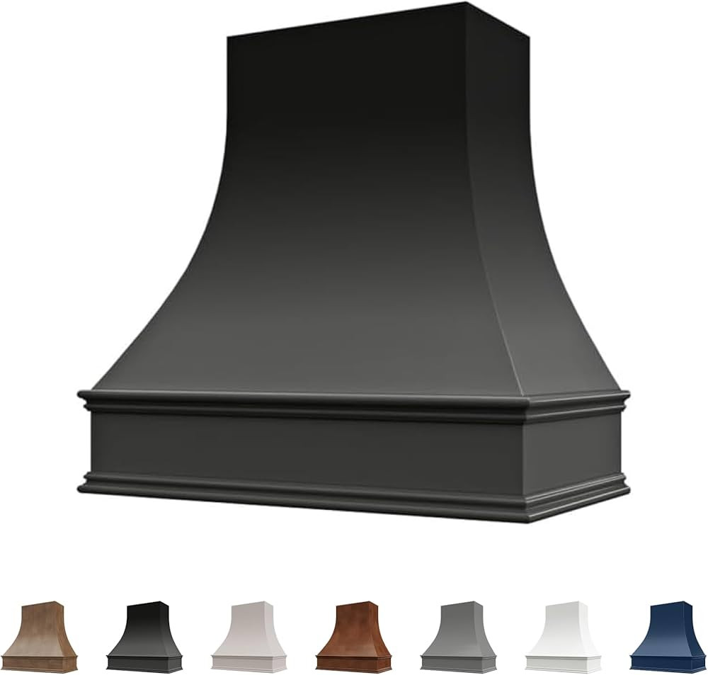 Riley & Higgs Curved Front Black Range Hood Cover With Decorative Molding - Wall Mounted Wood Ran... | Amazon (US)