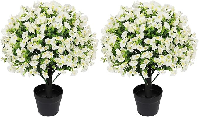 24" Artificial Eucalyptus Potted Plants Outdoor Set of 2 – UV Resistant Faux Topiary-Style Gree... | Amazon (US)