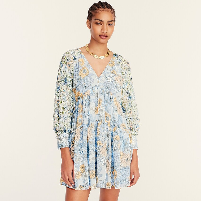 Long-sleeve crinkle chiffon dress in mixed floral | J. Crew US