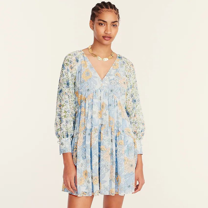 Long-sleeve crinkle chiffon dress in mixed floral | J.Crew US