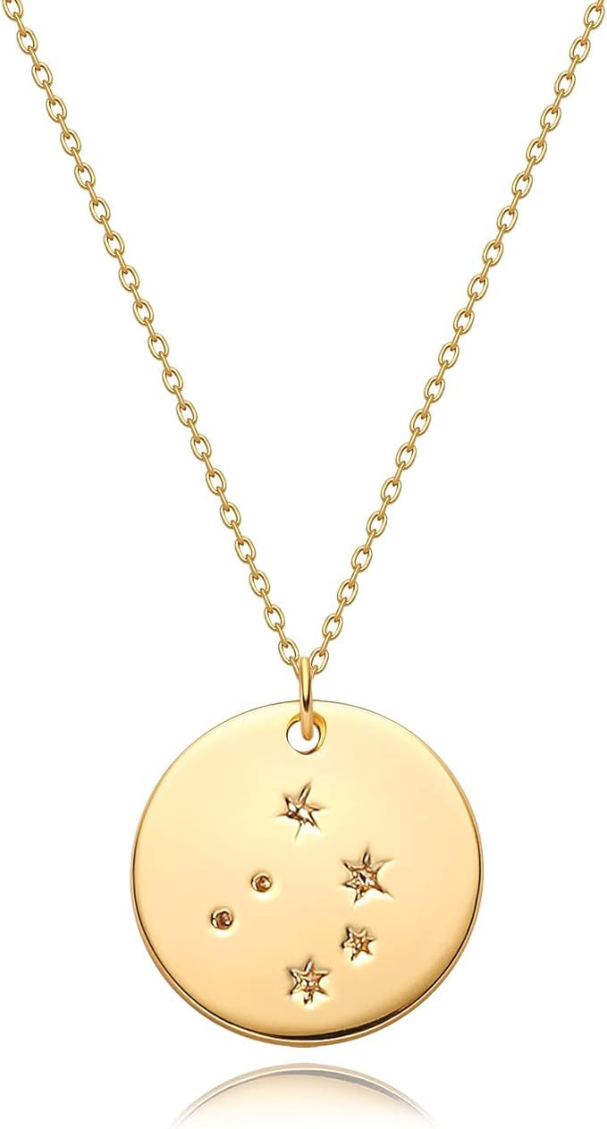 MEVECCO Gold Necklace Coin Disc Zodiac 12 Constellation Star Connected Engraved Horoscope Sign As... | Amazon (US)