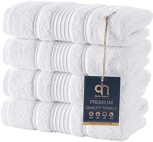 Qute Home 4-Piece Hand Towels Set, 100% Turkish Cotton Premium Quality Towels for Bathroom, Quick... | Amazon (US)