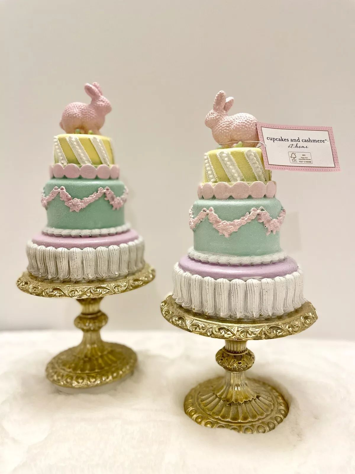 Cupcakes and Cashmere Set of 2 Easter Tiered Cake Gold Pedestal Bunny Decor  | eBay | eBay US