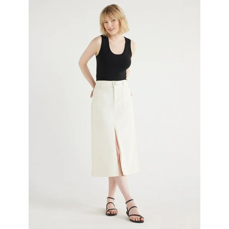 Scoop Women’s Patch Pocket Denim Midi Skirt, Sizes 0-18 | Walmart (US)