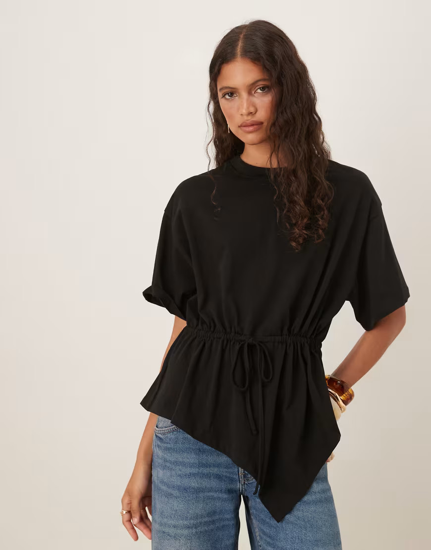 ASOS DESIGN tie waist drape t-shirt in black | ASOS (Global)