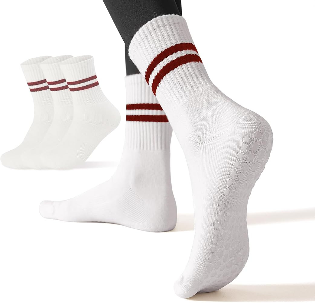 Flydo Pilates Grippy Socks with Grips for Women Yoga Non Slip Long Socks for Pure Barre, Ballet,D... | Amazon (US)
