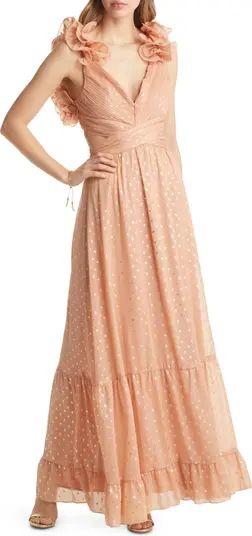Rating 5out of5stars(3)3Shimmer Chiffon Ruffle Cutout Maxi DressVICI COLLECTION | Nordstrom