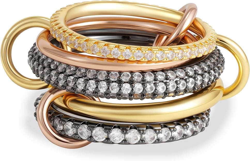 Dechooly Gold Stackable Rings for Women, 18K Gold Plated Cubic Zirconia Rings Spinelli Silver Gol... | Amazon (US)